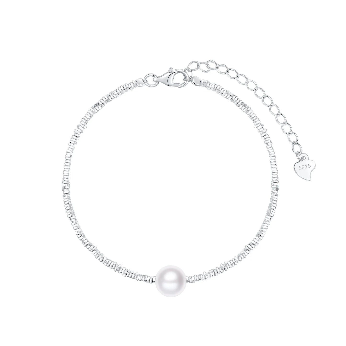 Break the Chain! Freshwater Pearl Bracelet with Cracked Shredded 925 Sterling Silver Beads