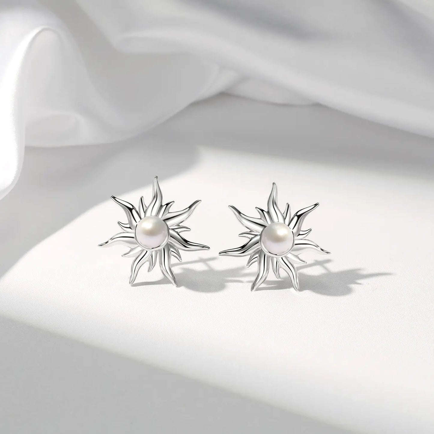 Lux! Sun Silver Stud Freshwater Pearl Earrings 925 Sterling Silver Jewelry