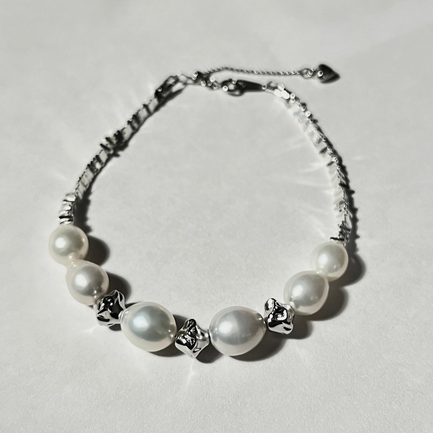 Stardust! Meteorite Shape Bracelet with Cracked 925 Sterling Silver & 5A Freshwater Pearls